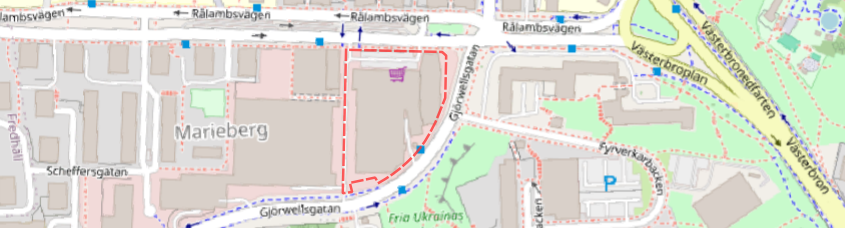 Fastighetssökning markerad i kartan